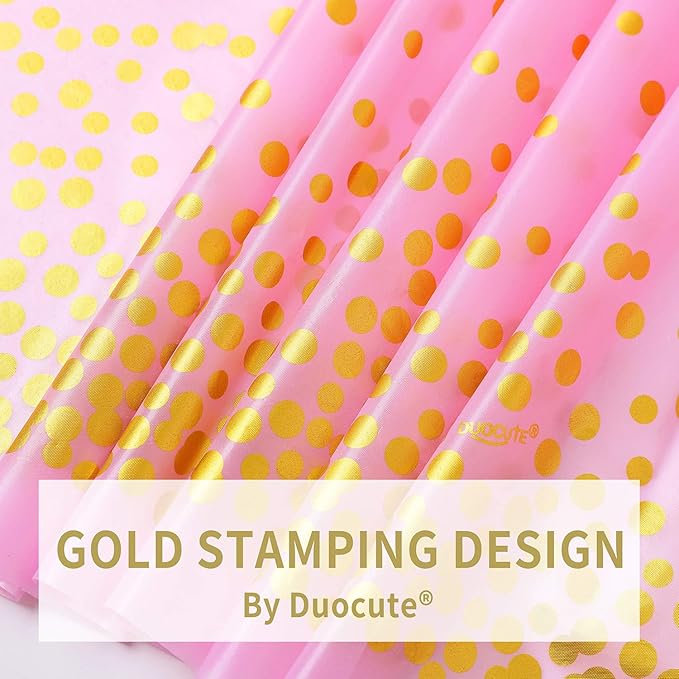 Pink and Gold Disposable Party Tablecloth for Rectangle Table, Gold Stamping Dot Confetti Rectangular Plastic Table Cover, for Bachelorette, Girl Birthday and Baby Shower, Wedding 108"x54" 2 Packs
