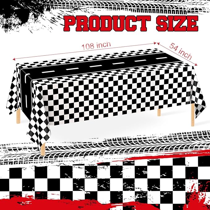 WNINK 2 Pack Race Car Table Cloth Black and White Gingham Tablecloths Disposable Plastic Buffalo Check Tablecloth Checkered Flag Covers for Birthday, Outdoor Picnic, Birthday, Camping 54 × 108 Inch