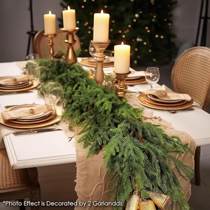 Premium 30% Fuller 2Pack 6 Ft Artificial Norfolk Pine Garland, Real Touch Winter Pine Garland, for Staircase, Table, Mantle, Wall, Indoor, Outdoor Christmas Decorations, Flower Arranging