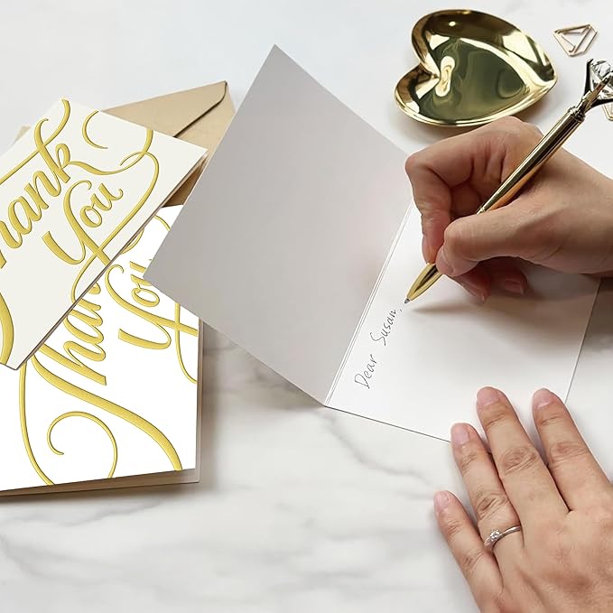 easykart labels 50 PCS Thank You Cards with Gold Foil, 5.5" x 4", Thank You Notes, Ivory Cards With Envelopes for Wedding, Business, Baby Shower, Small Business, Funeral, Graduation