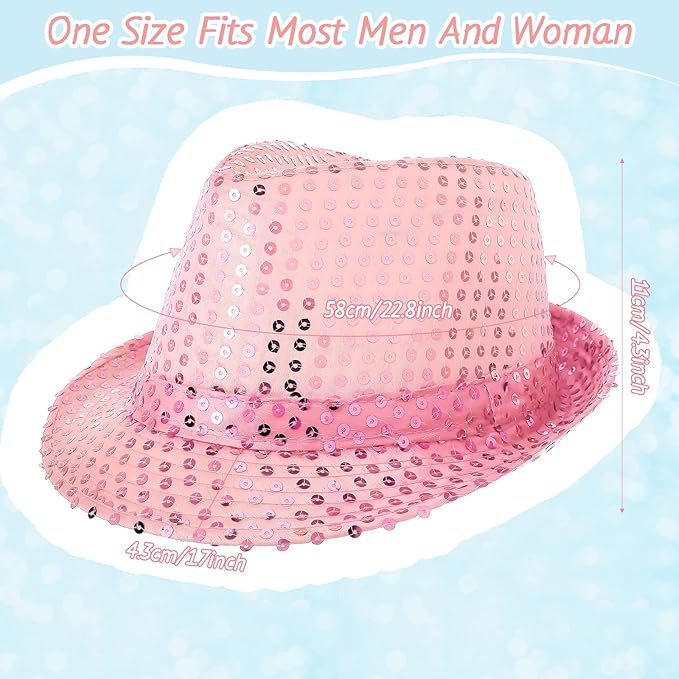 Janmercy 12 Pieces Western Sequin Hat Glitter Solid Color Dance Hat Retro Disco Unisex Costume Cap for Party Props Supplies