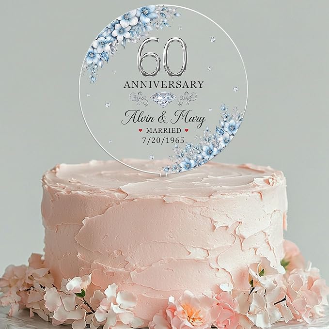 Personalized 60th Wedding Anniversary Acrylic Cake Toppers, 60 th Anniversary Decorations, 60th Wedding Anniversary Decor
