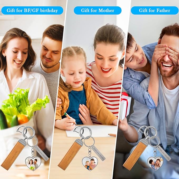 Double Side Custom Keychain with Picture Personalized Engraving Photo Text Customized Gifts for Men Women