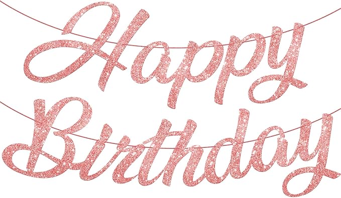 KatchOn, Glitter Rose Gold Happy Birthday Banner - Pre-Strung No DIY, 10 Feet | Happy Birthday Sign | Rose Gold Birthday Decorations | Bday Banner for Women | Happy Birthday Decorations