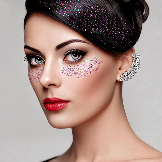 MEICOLY Purple Hair Glitter Stick,Halloween Mermaid Face Glitter Stick,for Kids and Women Costume,Sparkle Chunky Glitter Makeup,Waterproof Body Glitter for Party Rave Festival