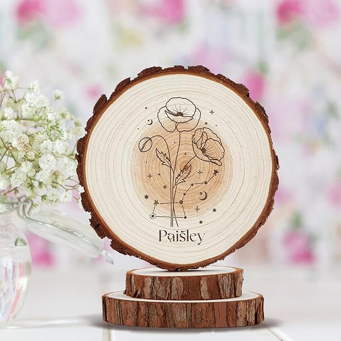 Rustic Cake Topper - Personalized Birth Flower Happy Birthday Cake Toppers with Birthflower, Happy Birthday Gifts, Wood Country Cake Toppers, Birthday Keepsake, Handmade Birthday Decorations