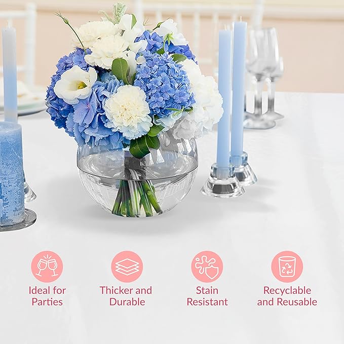 Prestee 4-Pack 84-Inch White Round Plastic Tablecloth Disposable - Durable Waterproof Table Covers for Weddings, BBQ, Parties, Outdoor Events - Elegant White Plastic Tablecloths Round for Any Occasion