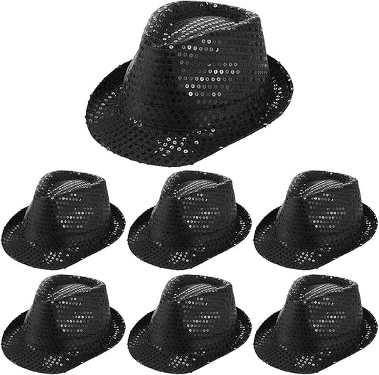 Panitay Black Sequin Hats for Women Men Bulk Western Glitter Hat Shining Cap Cowboy Disco Cap Costume Headwear