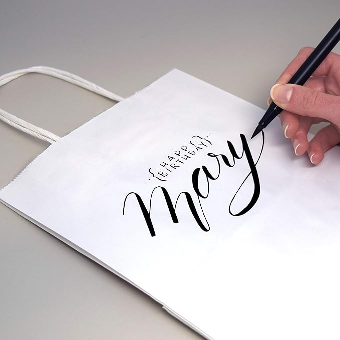 Prime Line Packaging 8x4x10 Small 50 Pack White Paper Bags with Handles, Shopping Bags for Small Business, Retail, Boutique, Party Favor Gift Bags Bulk