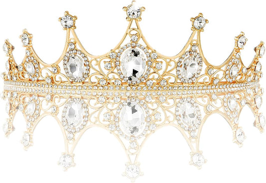 Gold Crown for Women, Crystal Queen Tiaras Headband Wedding Bridal Hair Accessories, Birthday Party Prom Cake Topper