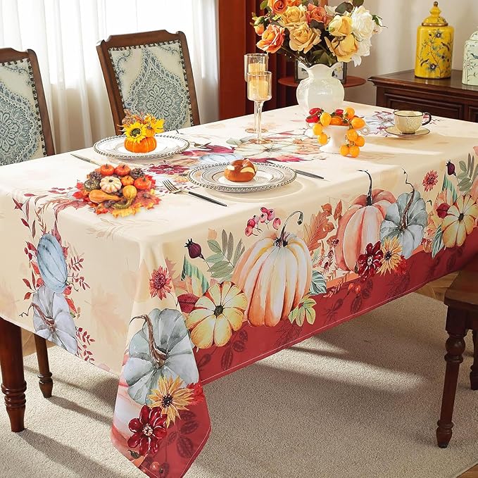 Honellaty Thanksgiving Tablecloth 60x84 Inch Rectangle Table Cloth, Autumn Pumpkin Table Cover for Dinner, Thanksgiving, Harvest, Holiday Decor