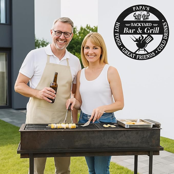 Custom BBQ Metal Sign Personalized Grill Name Wall Art for Outdoor Kitchen Patio Backyard Decor Fathers Gift for Dad Grandpa Husband Barbecue Smoker Area Sign, Grilling Lover Gifts 14