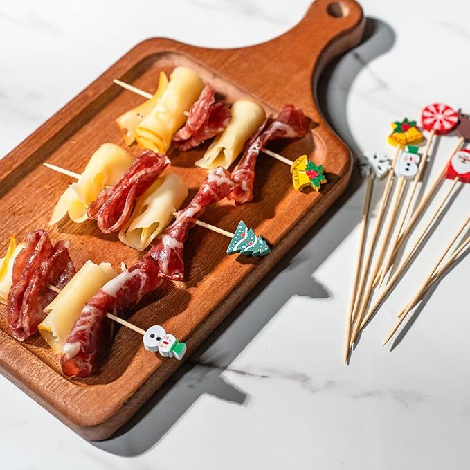 PuTwo Christmas Cocktail Picks 4.7 Inch 100pcs Bamboo Fancy Skewers Toothpicks for Appetizers Food Drink Fruit Sandwich BBQ Christmas Cocktail Party Charcuterie Boards Accessories Party Supplies