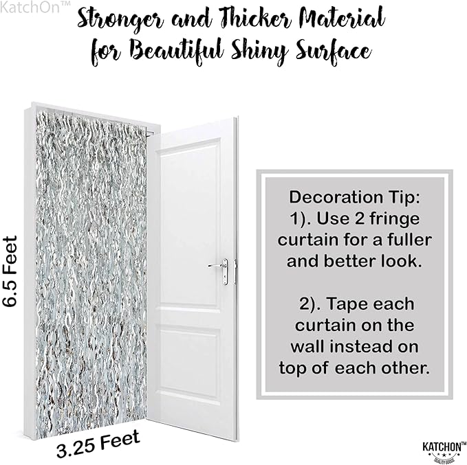 KatchOn, XtraLarge Wavy Silver Backdrop Curtain - Pack of 2 | Silver Streamers Backdrop for Disco Party Decorations | Fringe Curtains for Engagement, 25th Anniversary, 25th Birthday Decorations