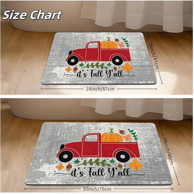 Fall Door Mat Outdoor for Front Door, Fall Decorations for Home Welcome Doormat Non-Slip Washable Autumn Pumpkins with Truck Doormat Entrance Rug for Indoor Outdoor, 30"x18"inch