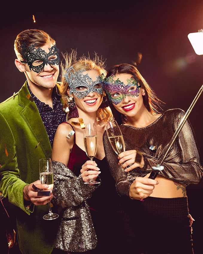 JOVITEC 6 Pieces Masquerade Mask for Women Halloween Lace Multicolored Venetian Mask for Carnival Mardi Gras Evening Prom