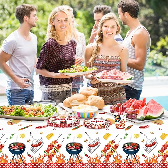 3 Pcs BBQ Tablecloth Plastic Table Covers BBQ Tablecloth Disposable Table Cover BBQ Table Cover for Kitchen Home Decor, 54x87In