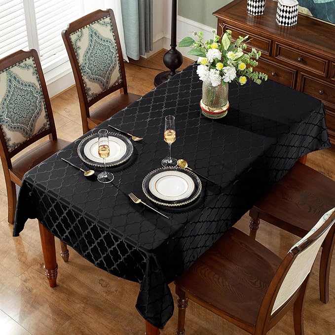 SASTYBALE Jacquard Tablecloth Rectangle Damask Fabric Table Cloth, Water Resistant & Wrinkle Free Polyester Table Cover for Kitchen Dining Tabletop Use (Oblong, 60" x 120" (10-12 Seats), Black)