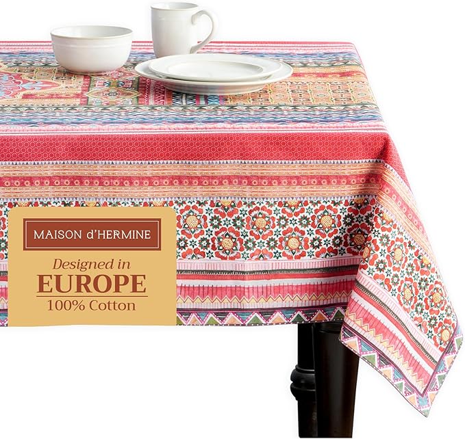 Maison d' Hermine Table Cloth Rectangle Table 100% Cotton 54 x 72 Inches Fall Tablecloth Reusable Everyday Use for Thanksgiving Christmas Decorations Dining Farmhouse Party (Ispahan)