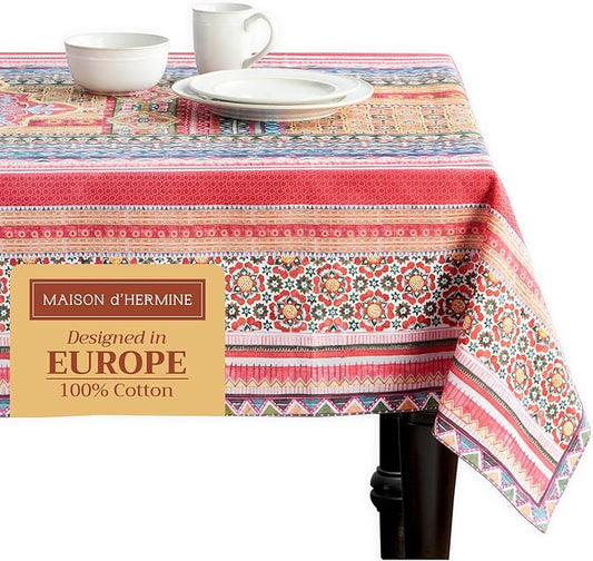 Maison d' Hermine Table Cloth Rectangle Table 100% Cotton 70 x 90 Inches Fall Tablecloth Reusable Everyday Use for Thanksgiving Christmas Decorations Dining Farmhouse Party (Ispahan)