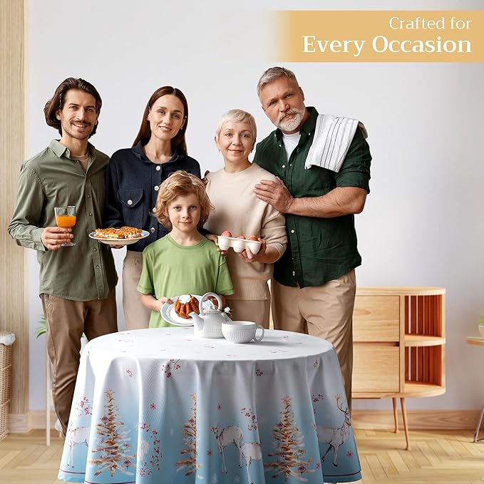 Maison d' Hermine Table Cloth Round Table 100% Cotton 63 Inches Fall Tablecloth Reusable Everyday Use for Thanksgiving Christmas Decorations Dining Farmhouse Party (Fairy Tale Forest)