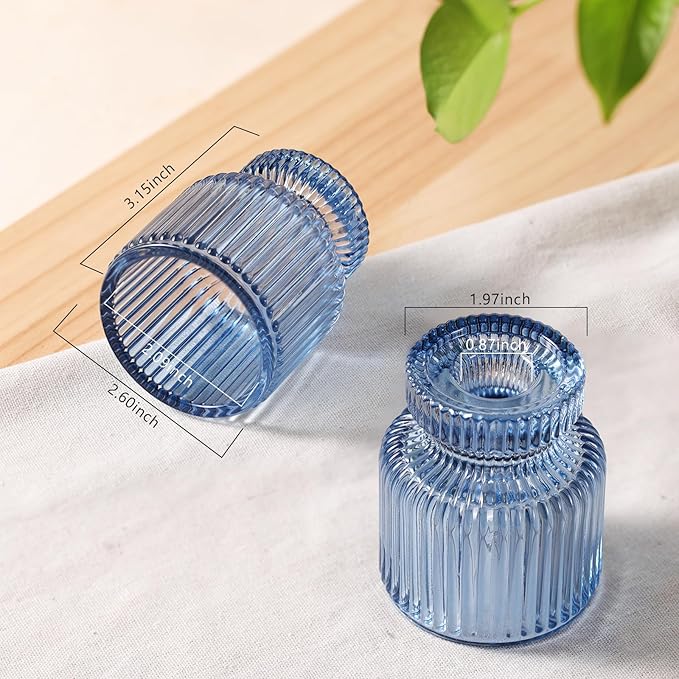 DARJEN 12 Pcs Glass Candlestick Holders- Blue Taper Candlestick Holders Tealight Votive Candle Holders for Table Centerpieces, Wedding, Dinner Party, Home Decor