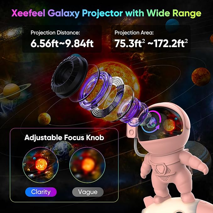 Star Projector, Astronaut Galaxy Projector for Bedroom, 12 in 1 HD Planetarium Projector with Timer & Rocket Night Lights, 360° Rotating Galaxy Star Night Light Projector for Kids Gifts