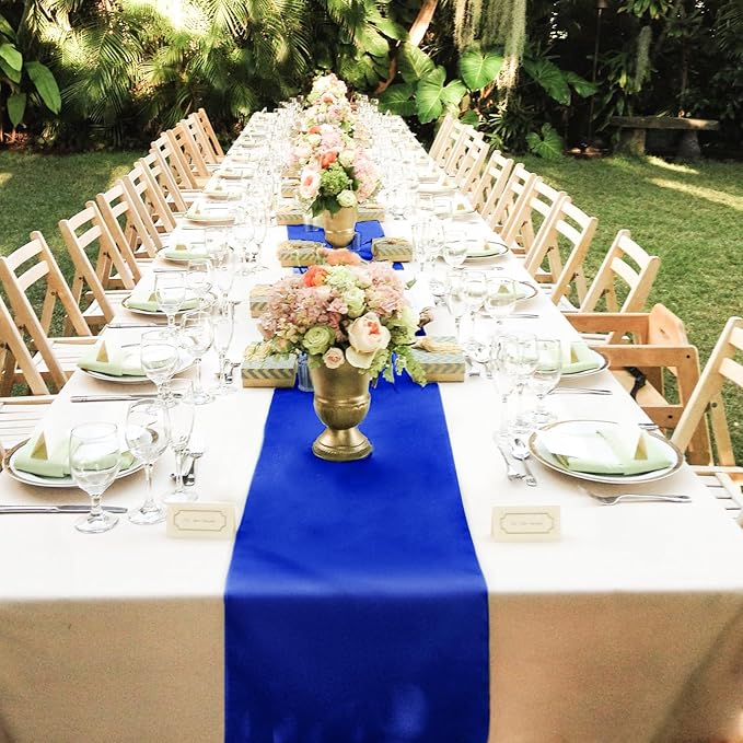10 Pack Satin Table Runner Royal Blue 12 x 108 Inch Long,Satin Silk Table Runner for Wedding,Birthday Party and Banquet(Royal Blue,10 Pack)