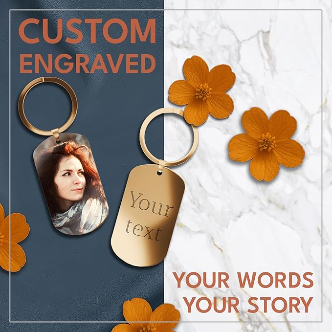 Custom Picture Keychain with Engraved Text – Personalized Gift for Boyfriend, Girlfriend – Anniversary – Made in USA