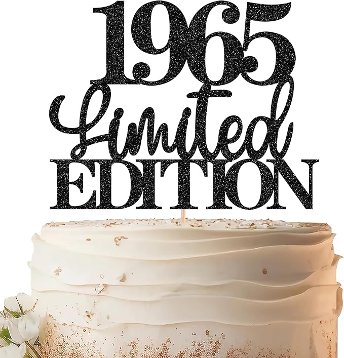 Limited EDITION 1965 Cake Topper - Black Glitter Happy 60th Birthday Party Cake Decoration Supplies, Cheer to 60 Years Cake Bunting Decor for 60th Birthday Party Photo Booth Props