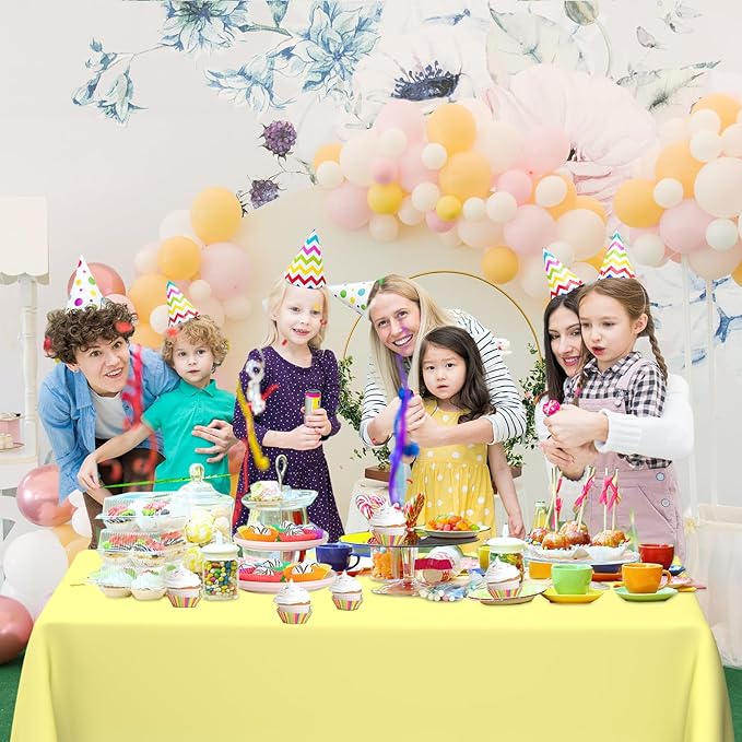 WNINK 3 Pack Light Yellow Tablecloths, Yellow Disposable Plastic Waterproof Table Cover, 54" x 108", for Birthday, Baby Shower，Wedding, Bridal Shower, Picnic Camping Parties