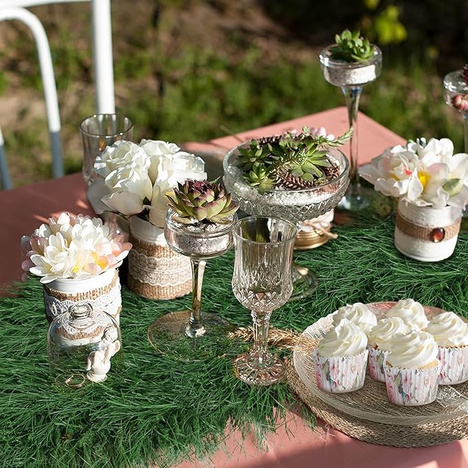 XLX TURF Green Thatch Grass Table Runner 13" x 144", Faux Lawn Table Centerpiece Decor for Tropical Summer Party, Wild One Birthday, Dining, Baby Shower, Wedding