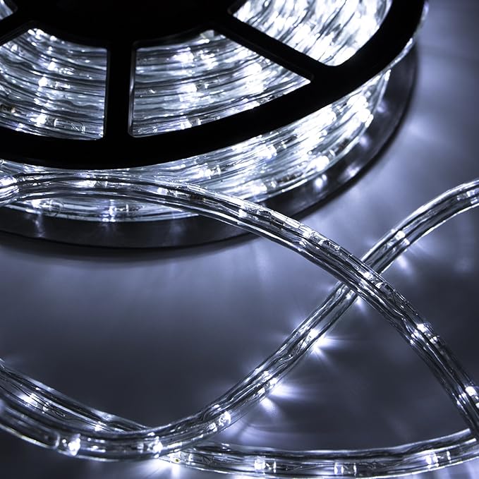 100ft Outdoor LED Rope Lights 1080 Connectable Flexible Tube Lights, IP65 Waterproof Rope Lighting for Garden Patio Pool Bedroom Party Christmas Halloween Holiday Indoor/Outdoor Decoration, Cold White