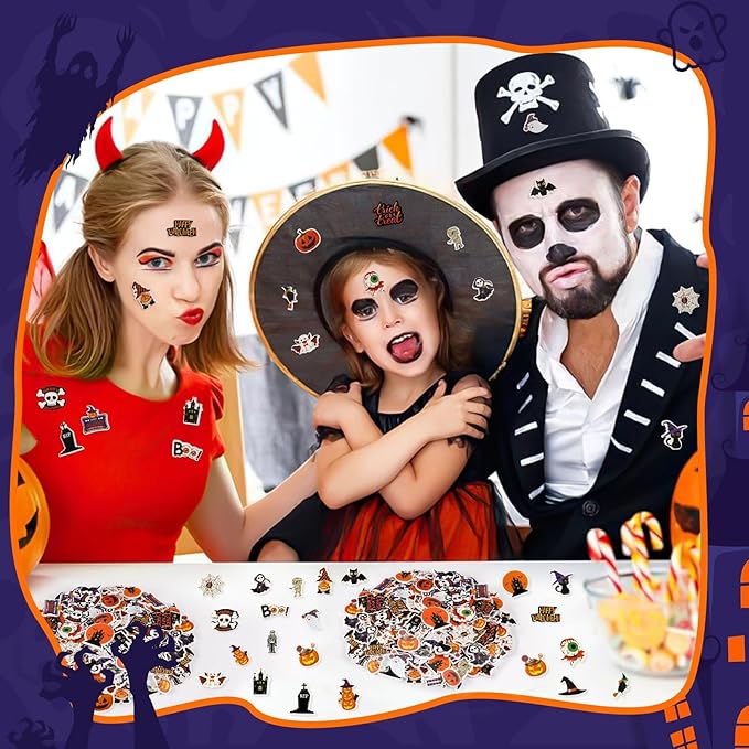 JULBEAR Halloween Foam Stickers Bulk, 300 Pieces Pumpkins Jack Ghost Bats Monster Color Printing Pattern Self-Adhesive Foam Stickers for Crafts Holiday Cards Home Halloween Party Decoration Supplies