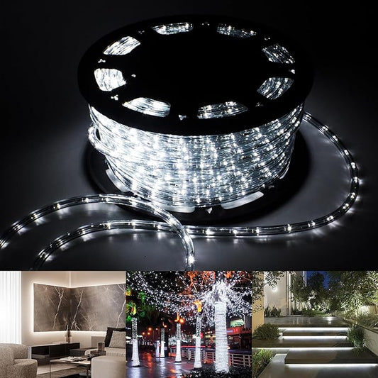 100ft Outdoor LED Rope Lights 1080 Connectable Flexible Tube Lights, IP65 Waterproof Rope Lighting for Garden Patio Pool Bedroom Party Christmas Halloween Holiday Indoor/Outdoor Decoration, Cold White