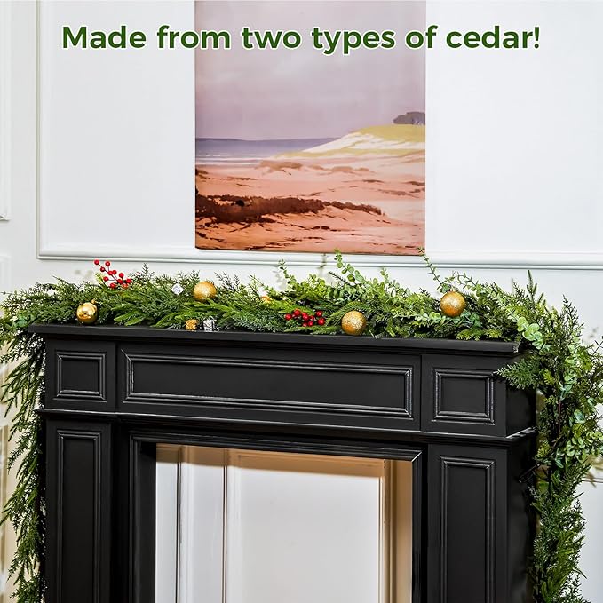 6 Ft Christmas Cedar Garland, Real Touch Pine Garlands, Artificial Realistic Faux Greenery Garland for Xmas Home Fireplace Wall Indoor Outdoor Christmas Decorations (Eriksson Cypress, 6 FT)