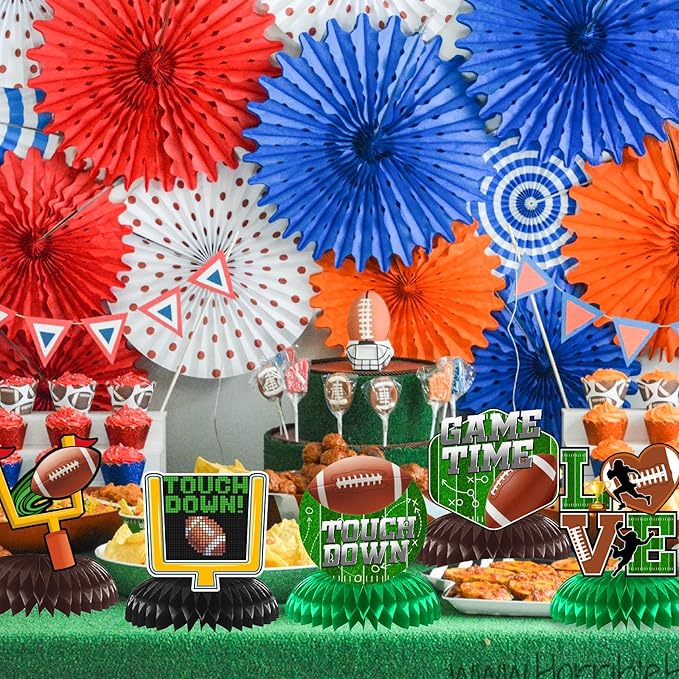 12Pcs Football Party Decorations Football Honeycomb Centerpieces Football Table Centerpiece Supplies for Football Birthday Party Tailgate Game Day Party Decorations Supplies
