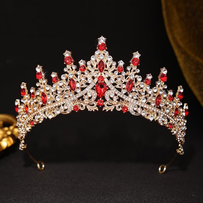 Red Tiara for Women Crystal Queen Crowns Rhinestone Princess Tiaras for Girl Wedding Headband for Bride Hair Accessories for Halloween Costume Birthday Party Prom Mother's Gifts