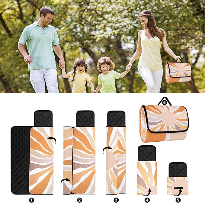 Picnic Blankets, Large Beach Blanket Waterproof Sandproof, Foldable & Portable Outdoor Picnic Blanket, 79''x79'' 3-Layer Picnic Mat for Camping, Park, Travel, Grass Lawn-Boho Sunburst