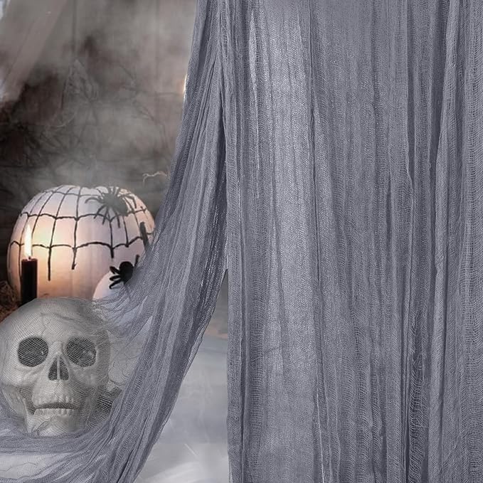 400" x 85" Halloween Creepy Cloth Decoration,Large Grey Spooky Fabric Cloth Scary Gauze Cheesecloth for Haunted House Halloween Party Yard Wall Indoor Outdoor Decor