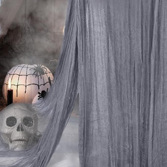 400" x 85" Halloween Creepy Cloth Decoration,Large Grey Spooky Fabric Cloth Scary Gauze Cheesecloth for Haunted House Halloween Party Yard Wall Indoor Outdoor Decor