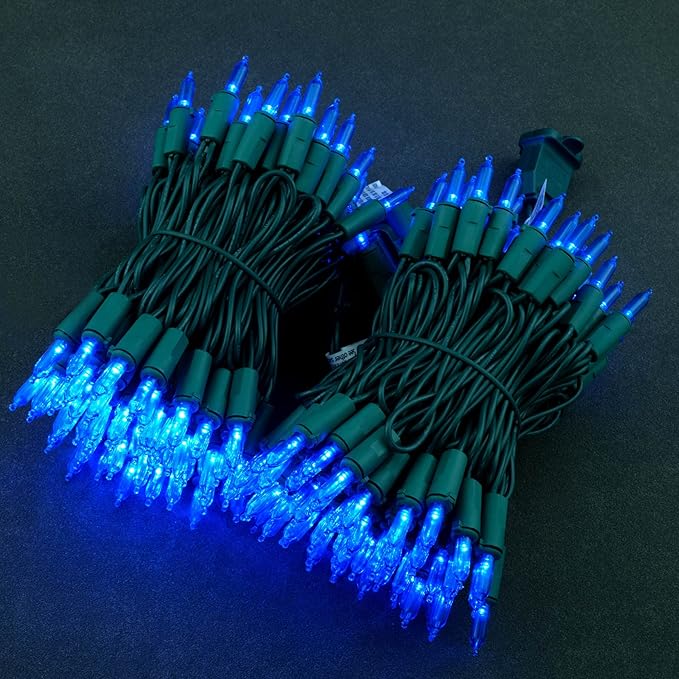 YULETIME Blue LED Christmas Lights 200 Count 50 ft, Pack of 2 Strands 25 ft 100 Lights UL Certified String Light Set (Blue)
