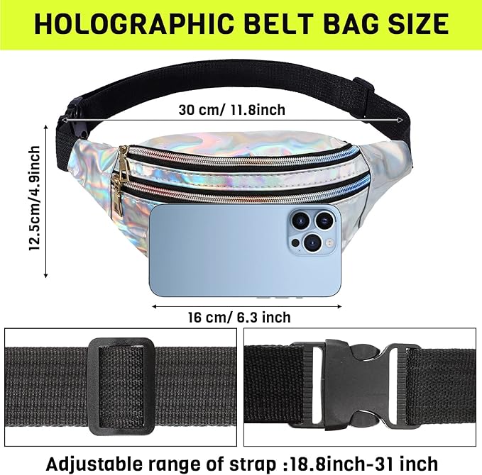 Handepo 19 Pcs 80s Costume Accessories Holographic Fanny Pack Leg Warmers Lace Headband Earrings Gloves Necklace Bracelet
