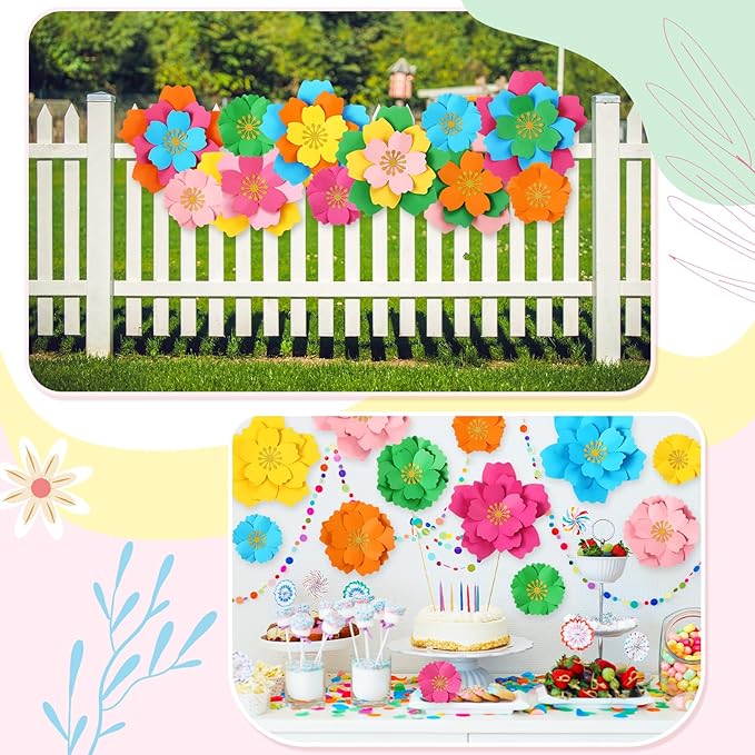 MotiMind 18 Pcs Mexican Paper Flowers Decor for Wall DIY Paper Fiesta Bulletin Board 3D Colorful Mexican Backdrop Decoration for Classroom Back to School Carnival and Holiday Party(Circular,Rainbow)