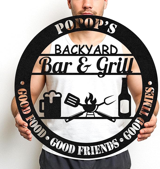 Custom BBQ Metal Sign Personalized Grill Name Wall Art for Outdoor Kitchen Patio Backyard Decor Fathers Gift for Dad Grandpa Husband Barbecue Smoker Area Sign, Grilling Lover Gifts 48