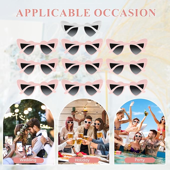 4/6/8/10/12 Pack Bachelorette Sunglasses Heart Sunglasses Vintage Heart Shaped Glasses for Women Bridal Party Wedding