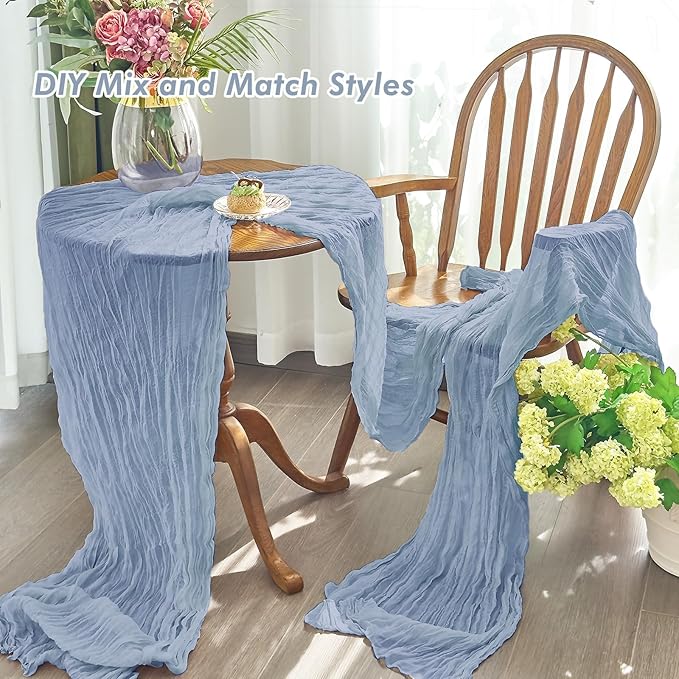 IVAPUPU 1 Pcs Cheesecloth Table Runner - 10ft Dusty Blue Boho Gauze Cheese Cloth Table Runners for Baby Shower Decoration Wedding Party Summer Garden Farmhouse