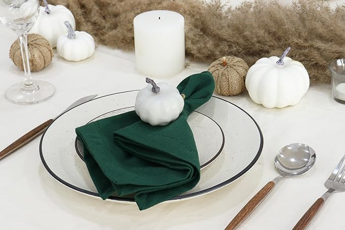 PurpleEssences Set of 12 Hemstitch Cloth Dinner Napkins 100% Cotton - Soft Durable Washable - Ideal for Wedding Fall Thanksgiving - Perfect Everyday Use Table Linen 18x18 - Forest Green