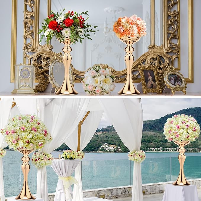 Sadnyy 16 Pcs Metal Flower Arrangements Stand Metal Wedding Centerpiece Stand Tall Table Decor Flower Vase for Wedding Reception Centerpieces Event Party Hotel Home Decor(12.6 Inch,Gold)