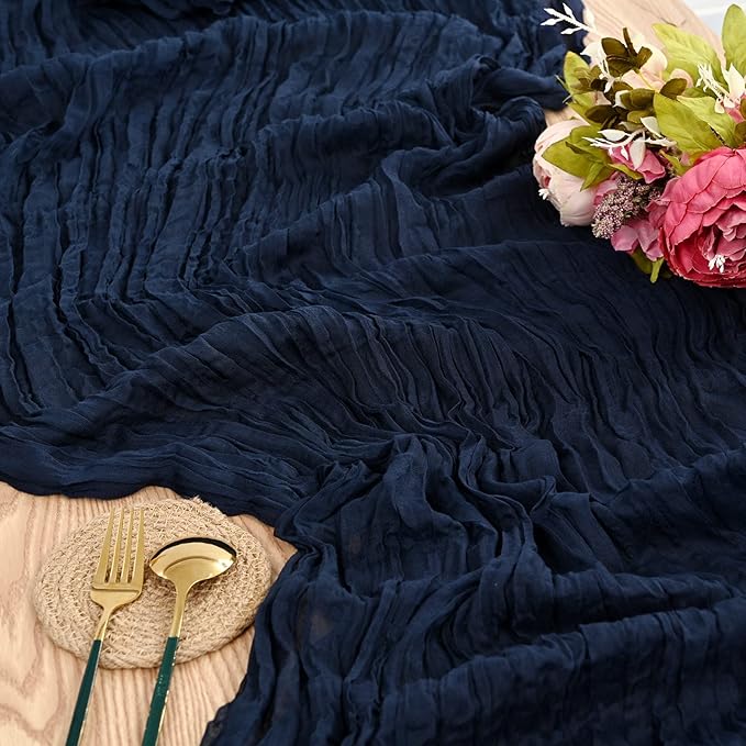 10 Packs Cheesecloth Table Runner Navy Blue, 35x120 inch Dark Blue Rustic Gauze Boho Wedding Table Runner Decoration, Wedding Table Decor Table Cloth for Wedding Party Bridal Shower Table